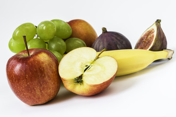 fresh apple, grapes, banana, fig, nectarine