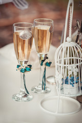 Two wedding glasses with champagne