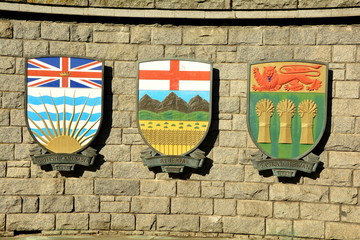 Coats of arms of Canadian provinces displayed on wall