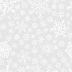 Christmas seamless pattern of snowflakes, white on gray