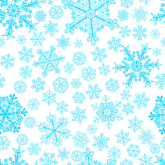 Christmas seamless pattern of snowflakes, light blue on white