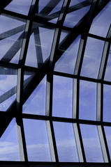 Modern airport interior glass wall aisle window