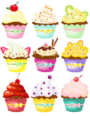 set of cute polka dot cupcakes