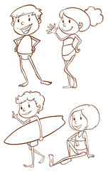 Simple sketches of the people going to the beach