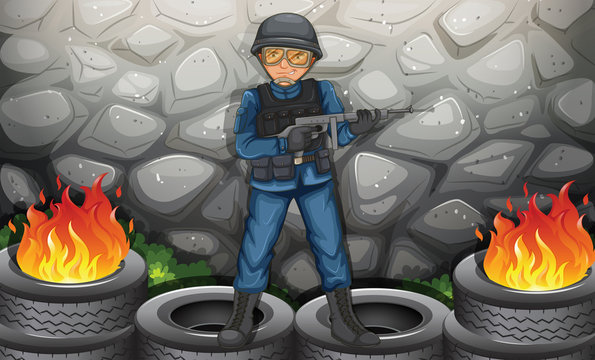 A soldier near the stonewall
