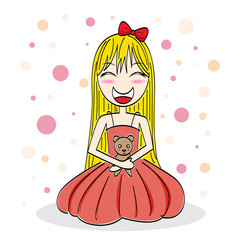 cartoon girl hugging a teddy bear