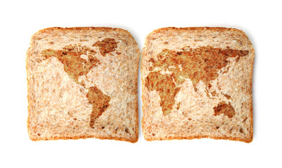 Weltkarte auf dem Toast