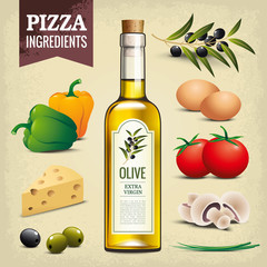 Olive oil - Pizza ingredients - Vintage background