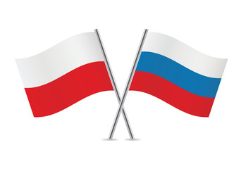 Russian and Polish flags. Vector illustration.