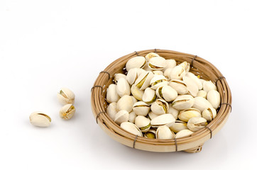 Pistachio Nuts Pile On White Background
