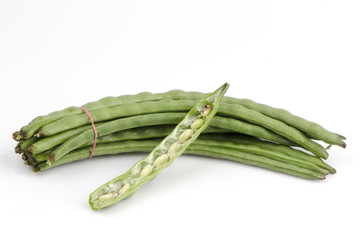 Fresh yardlong green bean on a white background