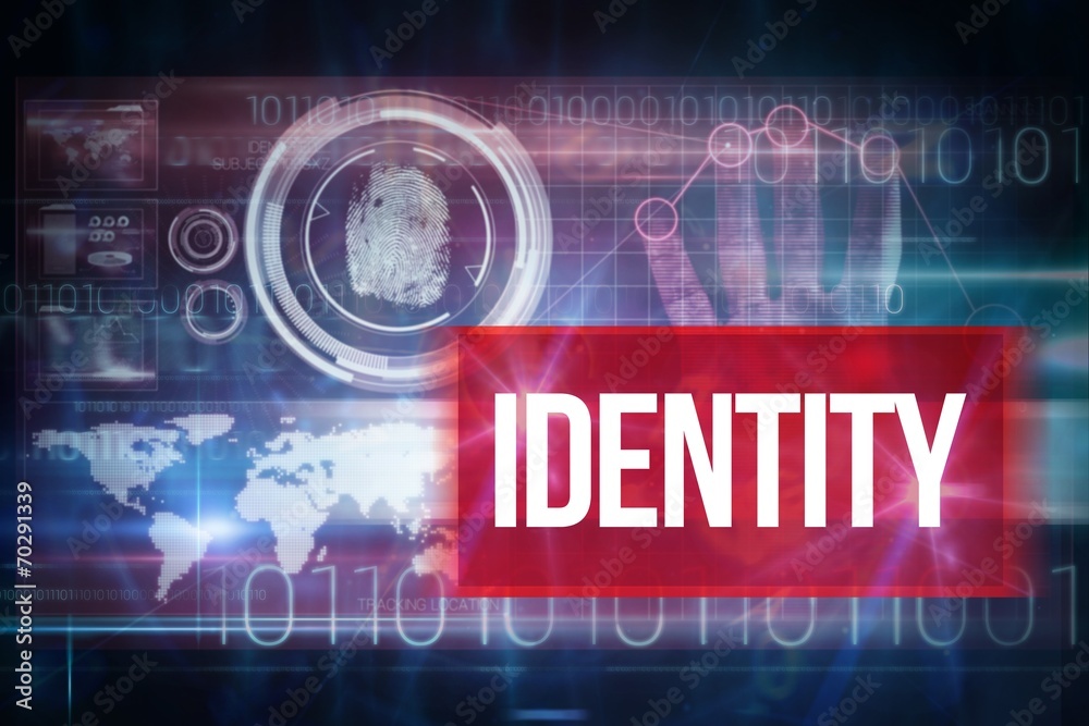 Aufkleber Identity against blue technology design with binary code