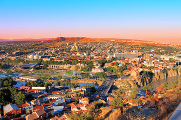 Beautiful panoramic view of Tbilisi at sunset