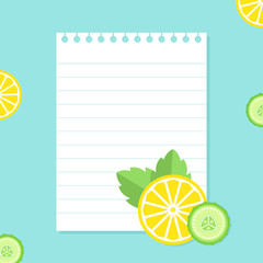 Lined Notepad Paper on Narural Food Background