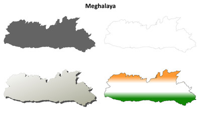 Meghalaya blank detailed outline map set