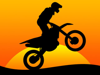 Fototapeta na wymiar Ilustração - motociclista a correr no deserto