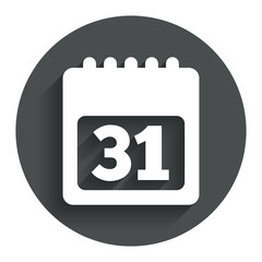 Calendar sign icon. 31 day month symbol.