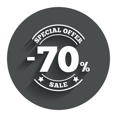 70 percent discount sign icon. Sale symbol.