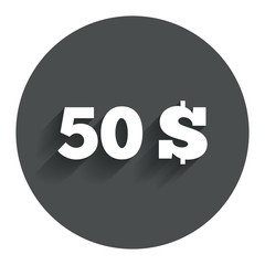 50 Dollars sign icon. USD currency symbol.