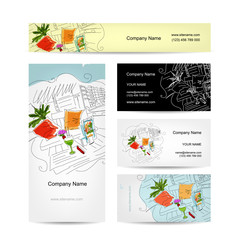 Set of business cards design, cocktail in beach cafe