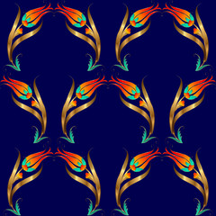 Altın Yaldız Lale Çini Motifi Arka Plan Deseni