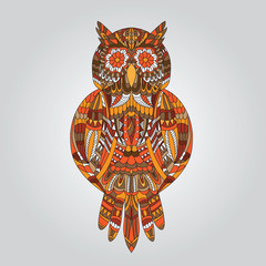Brown owl in ornamental style for design
