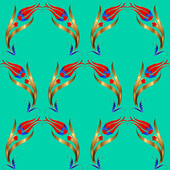 Altın Yaldız Lale Çini Motifi Arka Plan Deseni