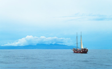 view of ship approaching island