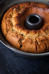 Cake with chocolate in metallic form