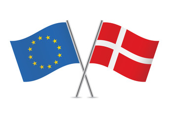 European Union and Danish flags. Vector illustration.