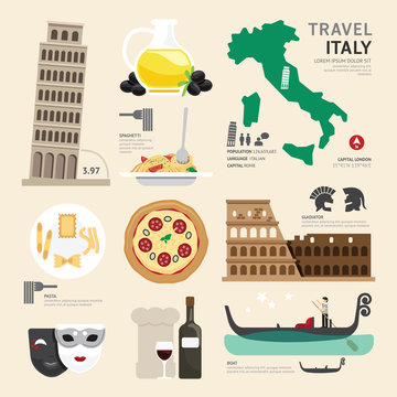 Italy Flat Icons Design Travel Concept.Vector