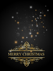 Merry christmas postcard background tith gold and shine