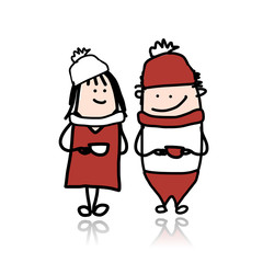 Couple walking with coffee cups, cartoon for your design