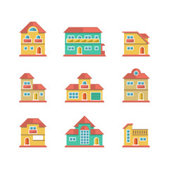 Set flat icons of houses and buildings