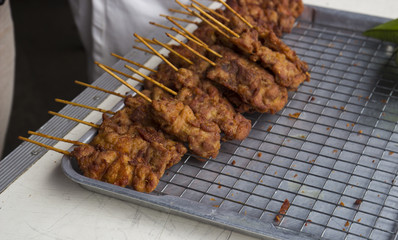 the batter fried chicken on skewer