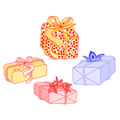 Gifts for Christmas with ribbon and poinsettia vector
