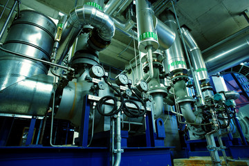 Industrial zone, Steel pipelines in blue tones