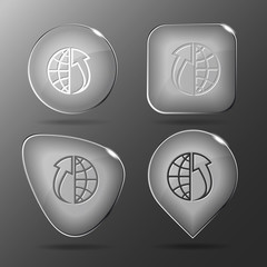Globe and array up. Glass buttons. Vector illustration.