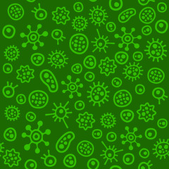 Bacteria Virus Microbe. Seamless Pattern. Vector