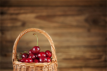 Fototapeta na wymiar Ripe Sweet Cherries in Basket closeup