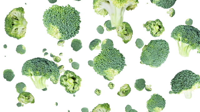 Falling Broccoli with transition (and blue background)