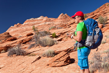 USA - man in coyote buttes recreational park - The wave