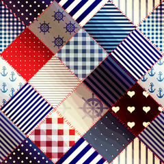 Fototapeta premium Diagonal patchwork in nautical style.