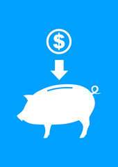 White piggy bank on blue background