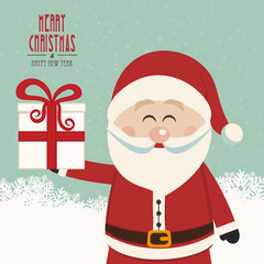 santa claus hold christmas gift snowy background