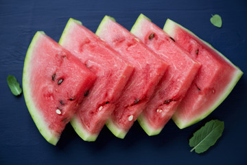 Above view of watermelon slices, horizontal shot