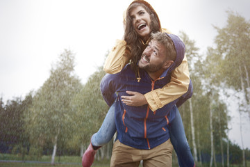 Happy time with special person in rainy day
