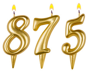 candles number eight hundred seventy-five isolated on white