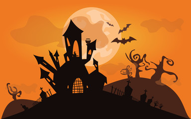 Halloween background. Vector illustration with castle