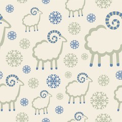 winter pattern with snowflakes and rams
